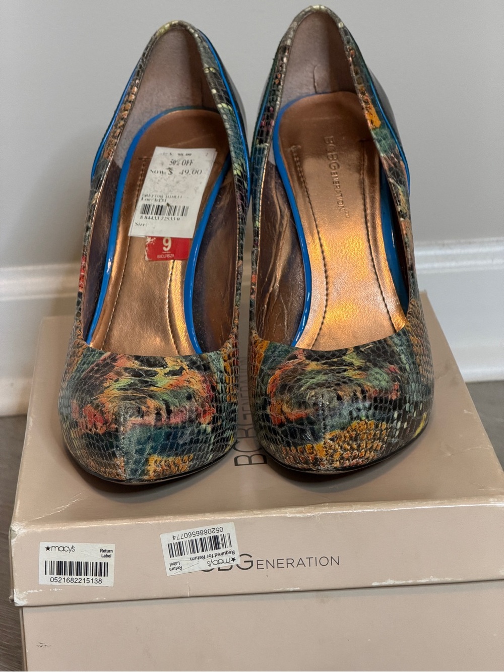 BCBGeneration Multicolor Snakeskin-Patterned Pumps (Green, Blue, Orange, Brown)